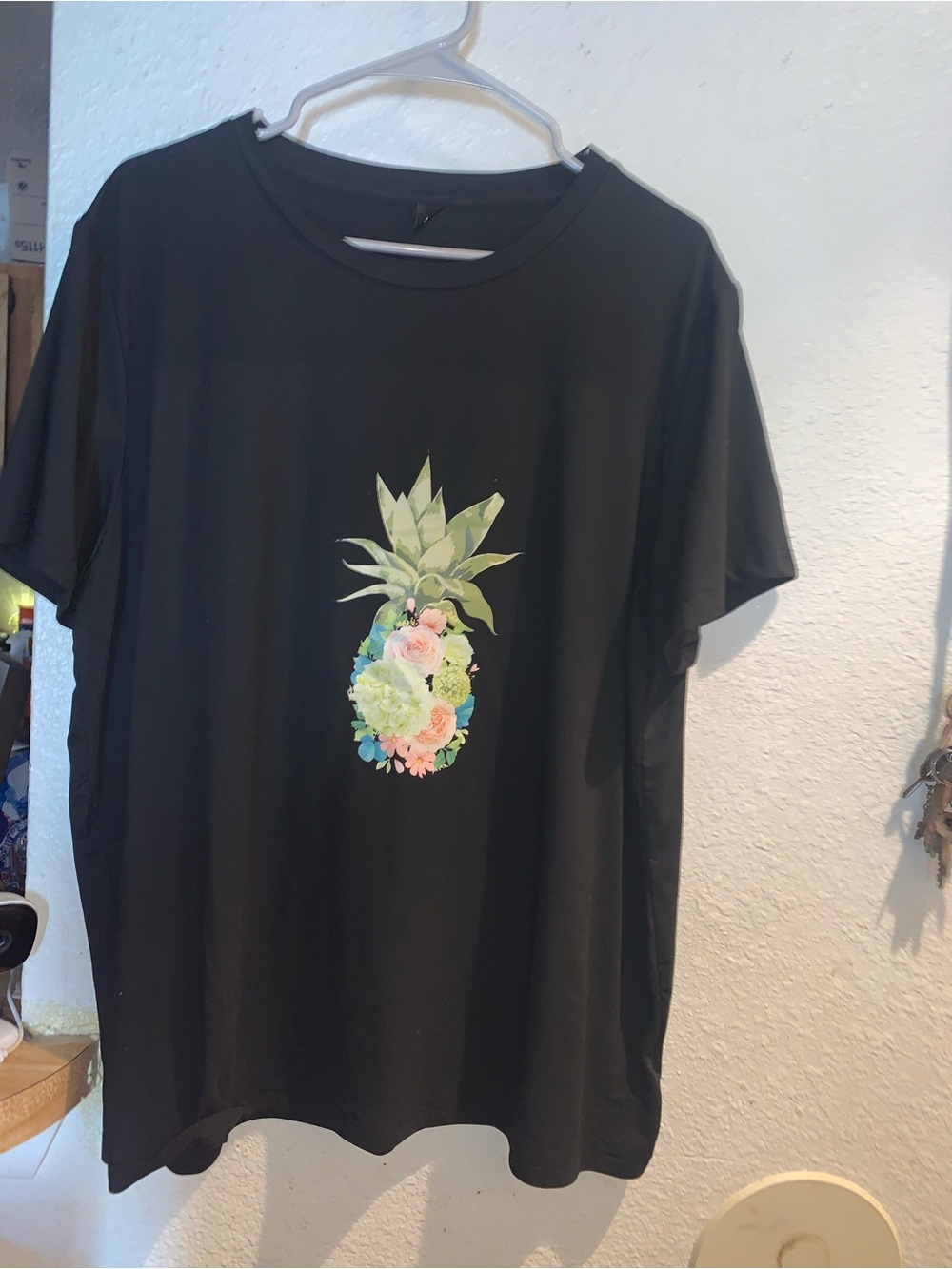 SHEIN Black Tee with Floral Pineapple Motif